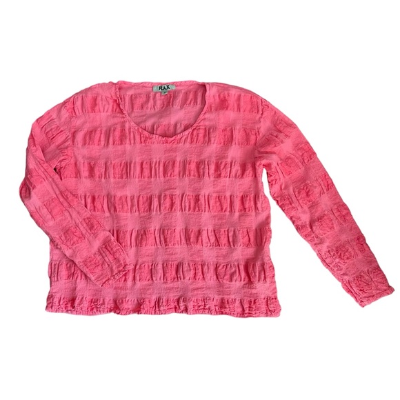 Flax Linen Blend Pucker Top In Pink Oversized Lagenlook Size S - Picture 10 of 11